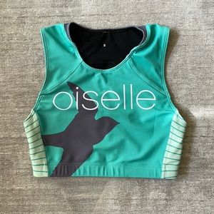 oiselle Teal and Gray Crop Sports Bra